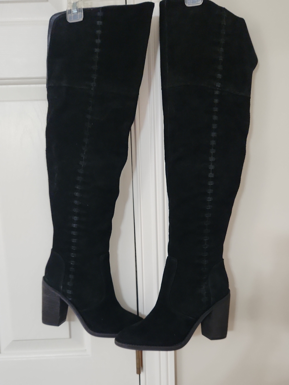 Vince Camuto Black Suede Over-the-Knee Block Heel Boots